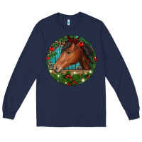 Navy Western Horse Christmas Long Sleeve Tee - RanaPortraitStore