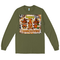 Army Green Happy Thanksgiving gnomes Long Sleeve Tee - NancyCooperArtShop