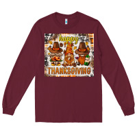 Burgundy Happy Thanksgiving gnomes Long Sleeve Tee - NancyCooperArtShop