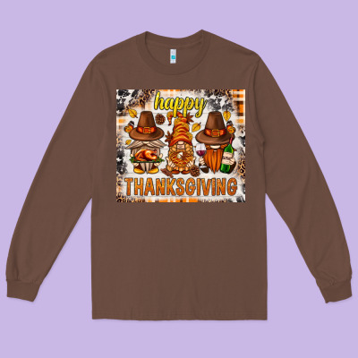 Happy Thanksgiving Gnomes Long Sleeve Tee Designed By Nancycooperartshop