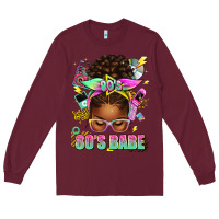 Burgundy 80's babe afro messy bun Long Sleeve Tee - texasbilliewilder