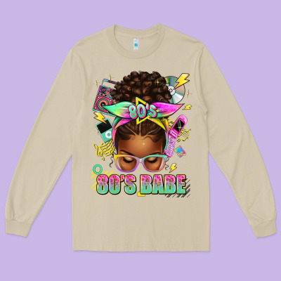 80's Babe Afro Messy Bun Long Sleeve Tee Designed By Texasbilliewilder