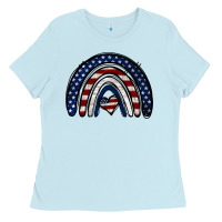 Baby Blue USA American Flag Rainbow Ladies Tee - Jasminsmagicworld