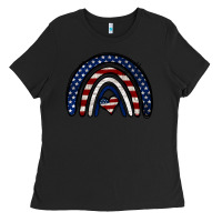 Black USA American Flag Rainbow Ladies Tee - Jasminsmagicworld