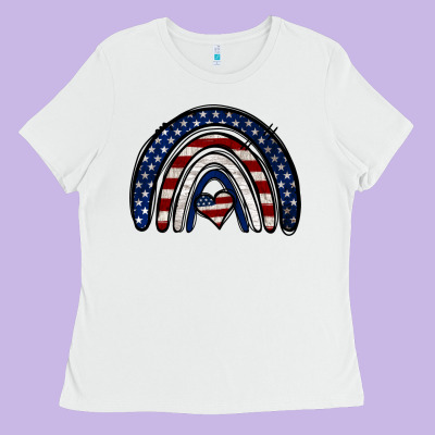 Usa American Flag Rainbow Ladies Tee Designed By Jasminsmagicworld