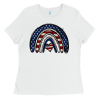 White USA American Flag Rainbow Ladies Tee - Jasminsmagicworld