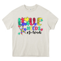 Cream love needs no words autism Heavy Core Tee - MaliasSmallBusiness