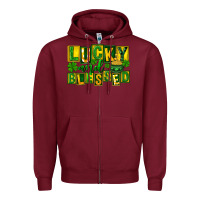 Burgundy Lucky and blessed St. Patricks Day Zipper Hoodie - FaDigitalArtStudio
