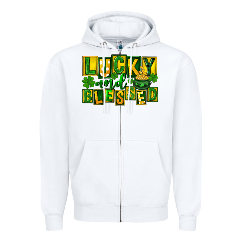Lucky And Blessed St. Patricks Day Zipper Hoodie by FaDigitalArtStudio | Teevron