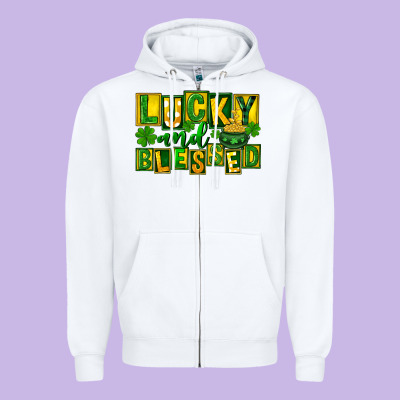 Lucky And Blessed St. Patricks Day Zipper Hoodie Designed By Fadigitalartstudio