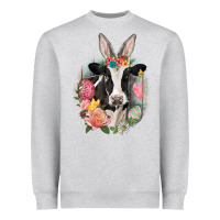 Heather Grey Happy Easter Cow Easter Day Heavyweight Sweatshirt - CowGirlArtShop