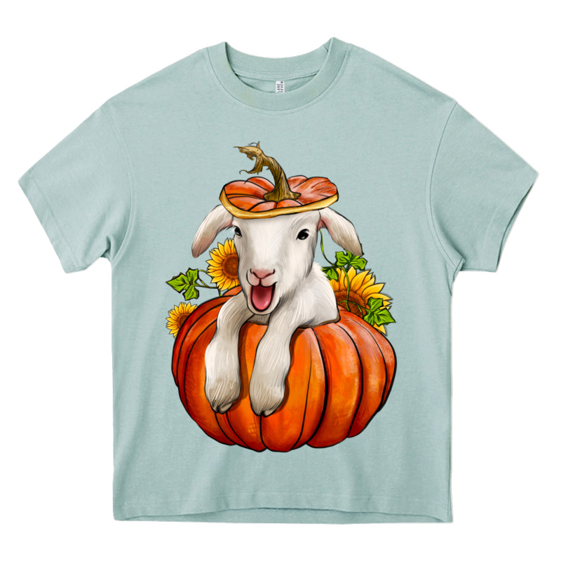 Fall Pumpkin Lamb Nancy Cooper Heavy Core Tee by NancyCooperArtShop | Teevron
