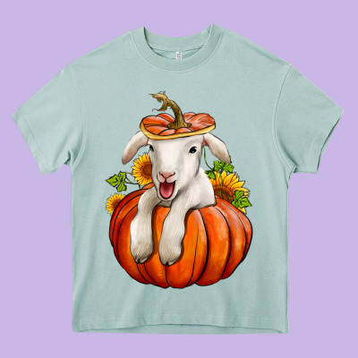 Fall Pumpkin Lamb Nancy Cooper Heavy Core Tee Designed By Nancycooperartshop