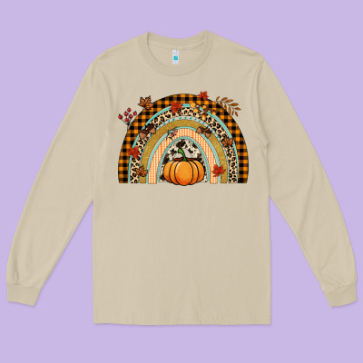 Fall Rainbow Pumpkin Long Sleeve Tee Designed By Nancycooperartshop