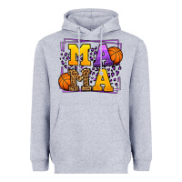 Heather Grey Purple and gold Basketball leopard frame Mama Heavyweight Hoodie - LillyAllenDesigns