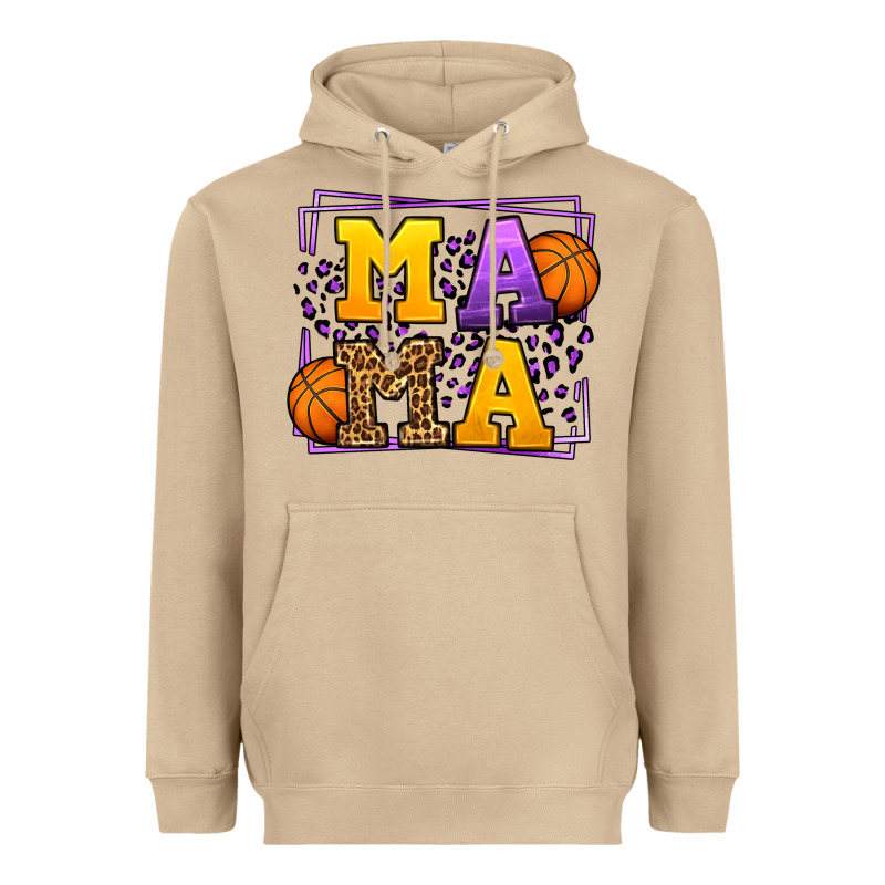 Purple And Gold Basketball Leopard Frame Mama Heavyweight Hoodie by LillyAllenDesigns | Teevron