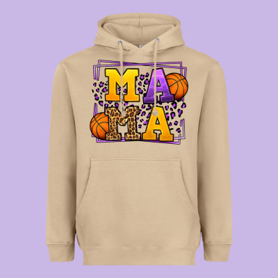 Purple And Gold Basketball Leopard Frame Mama Heavyweight Hoodie Designed By Lillyallendesigns