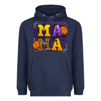 Navy Purple and gold Basketball leopard frame Mama Heavyweight Hoodie - LillyAllenDesigns