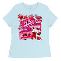 Baby Blue valentines day cassette Ladies Tee - NancyCooperArtShop