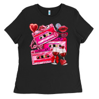Black valentines day cassette Ladies Tee - NancyCooperArtShop