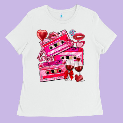 Valentines Day Cassette Ladies Tee Designed By Nancycooperartshop