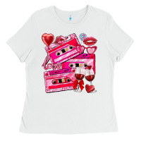 White valentines day cassette Ladies Tee - NancyCooperArtShop