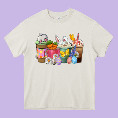 Easter Coffee Cups Heavy Core Tee Designed By Nancycooperartshop
