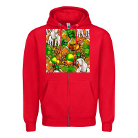Red St. Patrick's Goat Family With Balloons Seamless Zipper Hoodie - FaDigitalArtStudio
