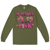 Army Green in october we wear pink skeleton Long Sleeve Tee - texasbilliewilder