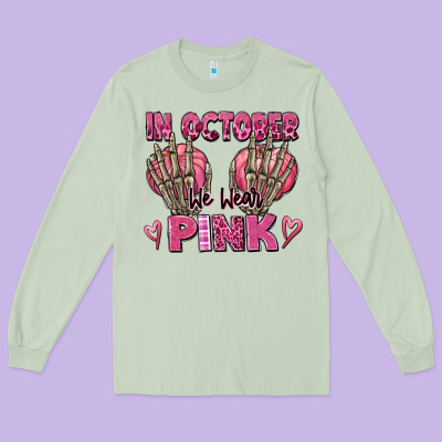 In October We Wear Pink Skeleton Long Sleeve Tee Designed By Texasbilliewilder