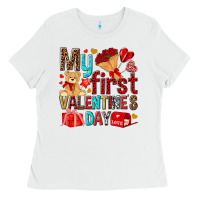 White my first valentines day Ladies Tee - NancyCooperArtShop