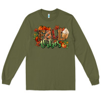 Army Green Fall vibes pumpkins Long Sleeve Tee - NancyCooperArtShop