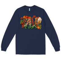 Navy Fall vibes pumpkins Long Sleeve Tee - NancyCooperArtShop