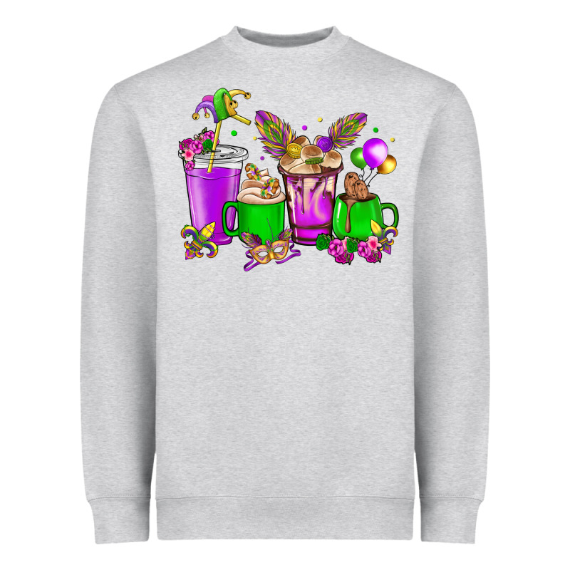 Mardi Gras Coffee Cups Heavyweight Sweatshirt by HowdyJamesFarm | Teevron