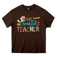 Chocolate Brown One thankful Teacher Heavy Core Tee - NancyCooperArtShop