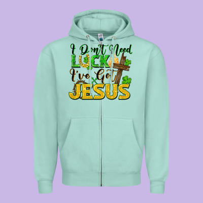 I Don't Need Luck I've Got Jesus St. Patricks Day Zipper Hoodie Designed By Fadigitalartstudio