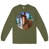 Army Green Horse Christmas Long Sleeve Tee - RanaPortraitStore