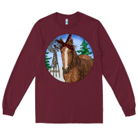 Burgundy Horse Christmas Long Sleeve Tee - RanaPortraitStore