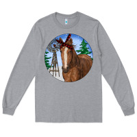 Heather Grey Horse Christmas Long Sleeve Tee - RanaPortraitStore