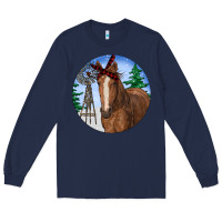 Navy Horse Christmas Long Sleeve Tee - RanaPortraitStore