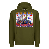 Army Green Fourth Of July Truck American Flag Premium Hoodie - FaDigitalArtStudio