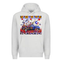 Dove Grey Fourth Of July Truck American Flag Premium Hoodie - FaDigitalArtStudio