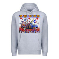 Heather Grey Fourth Of July Truck American Flag Premium Hoodie - FaDigitalArtStudio