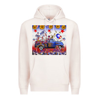 Pale Pink Fourth Of July Truck American Flag Premium Hoodie - FaDigitalArtStudio