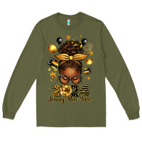 Army Green 2024 happy new year  afro messy bun Long Sleeve Tee - texasbilliewilder