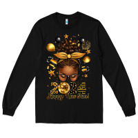 Black 2024 happy new year  afro messy bun Long Sleeve Tee - texasbilliewilder
