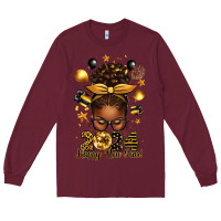 Burgundy 2024 happy new year  afro messy bun Long Sleeve Tee - texasbilliewilder