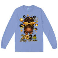 Colony Blue 2024 happy new year  afro messy bun Long Sleeve Tee - texasbilliewilder
