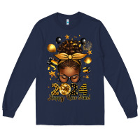 Navy 2024 happy new year  afro messy bun Long Sleeve Tee - texasbilliewilder
