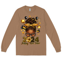 Toasted Coconut 2024 happy new year  afro messy bun Long Sleeve Tee - texasbilliewilder